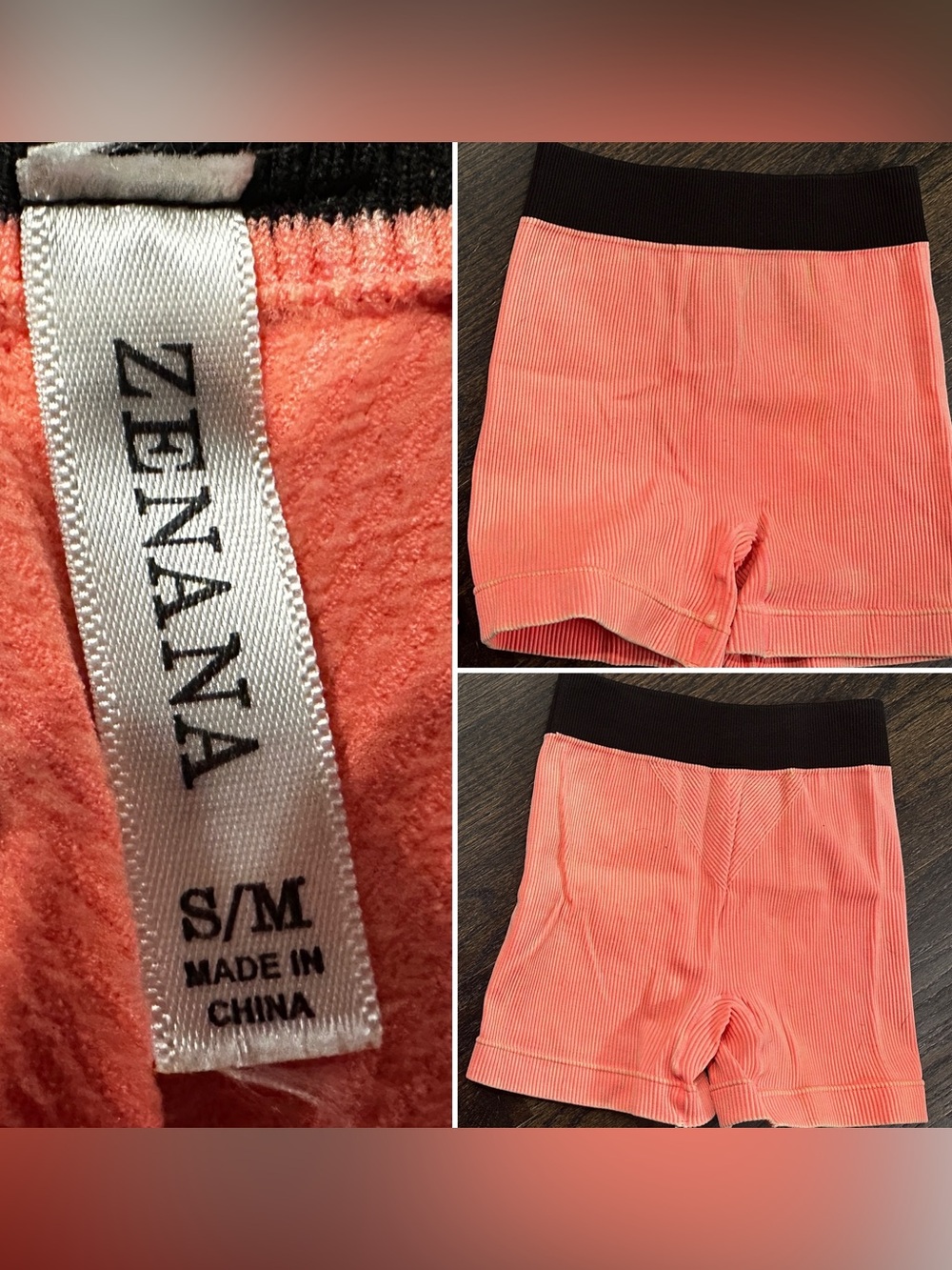 Zenana Coral Pink Ribbed Bike Shorts with Black Waistband